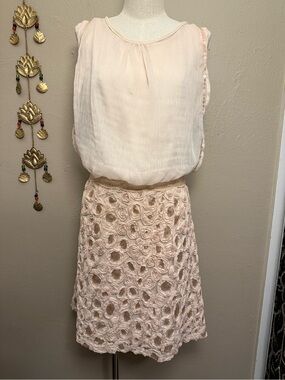 Ryu Boutique 3D Rosette Sequin Blush Pink Blousy Bodice Cocktail Dress Size L